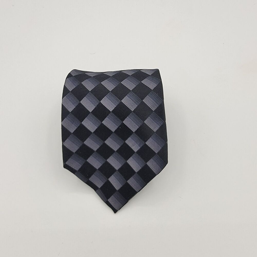 Mens Necktie Arrow Black silver Multicolored Striped NeckTie 58 X 4 silk Vintage